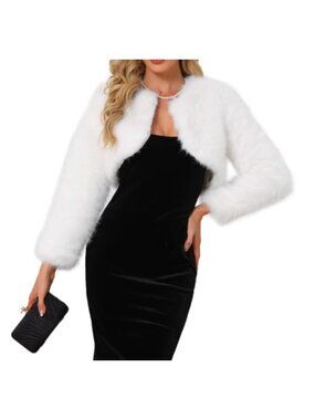 Women's Cropped Faux Fur Shrug Evening Wedding Bolero Fuzzy Jacket Coat